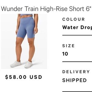 Lululemon wunder under train high rise shorts, 6” inseam, size 10, light blue